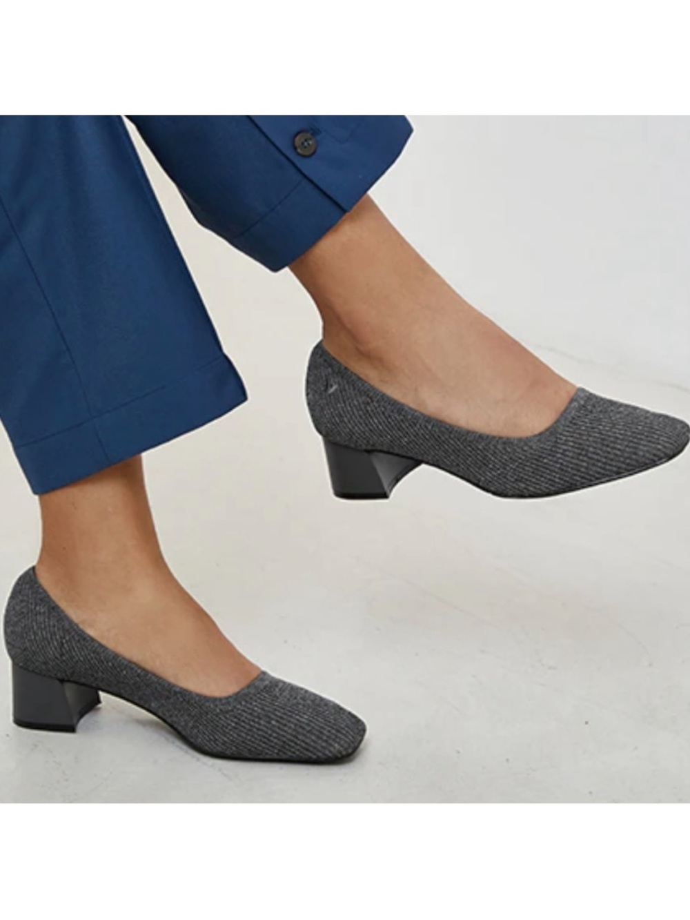 Vivaia Melody Square Toe Knit Block Heels Grey Size EU 42 US 10.5